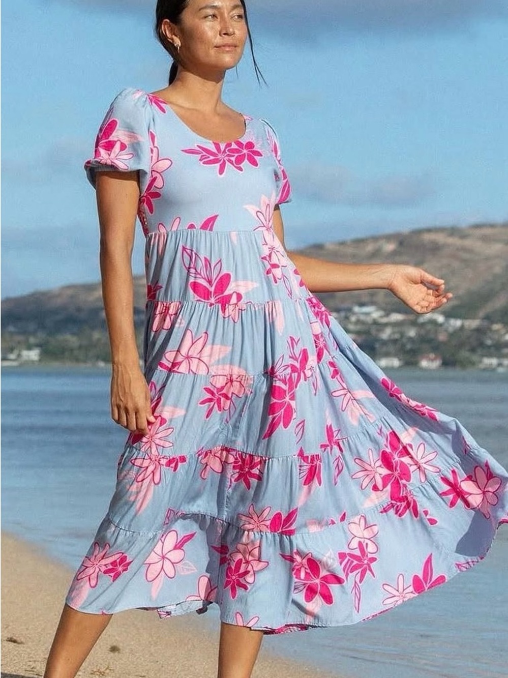 Yireh x Coco Moon Floral Tiered Midi Dress, Small